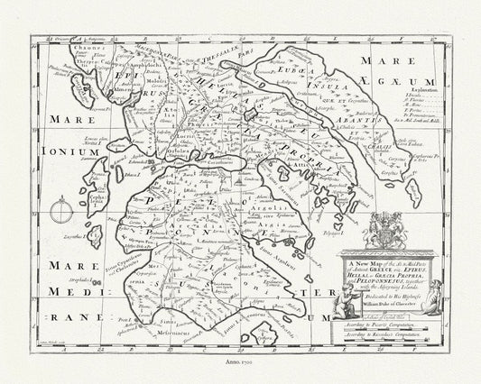 Europe: Mediterranean: Greece, New and Ancient, 1700, Wells auth. - The Map Chest