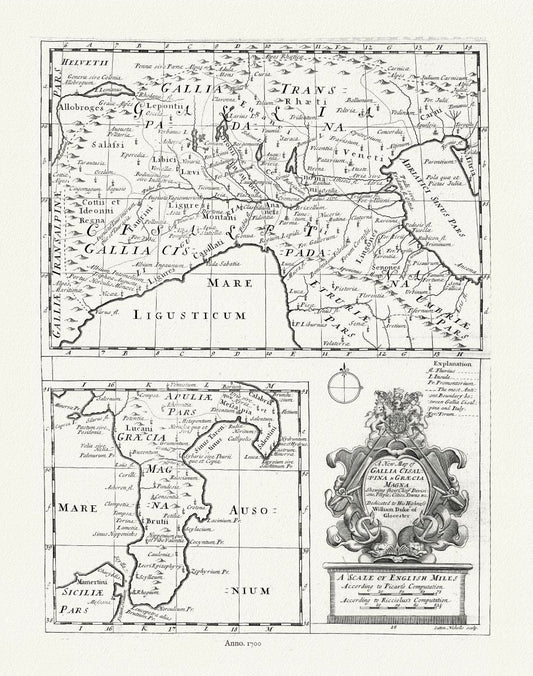 Europe: Mediterranean: Italy: Gallia Cisalpina & Graecia Magna, 1700, Wells auth. - The Map Chest