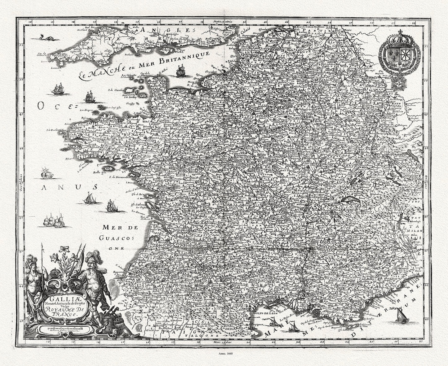 Europe: Merian, V. 1. Galliae Nova et Accurata descriptio Vulgo Royaume De France, 1660 - The Map Chest