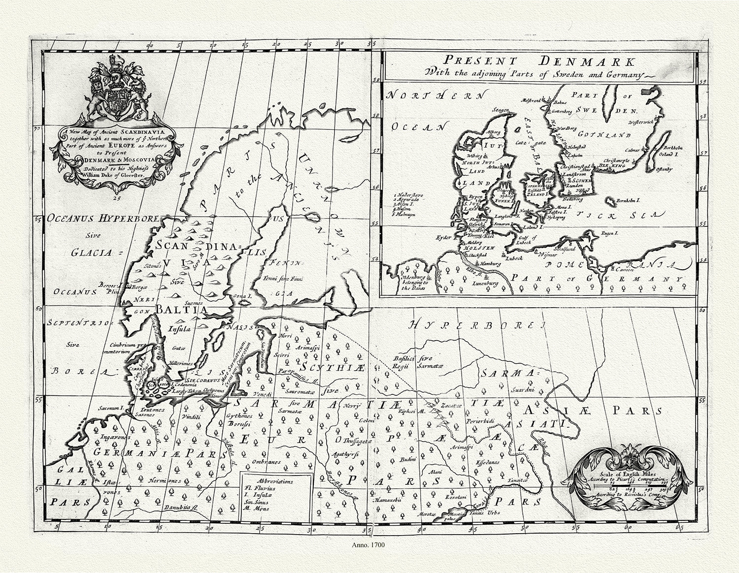 Europe: Scandinavia: A New Map of Ancient Scandinavia, Wells auth., 1700 - The Map Chest
