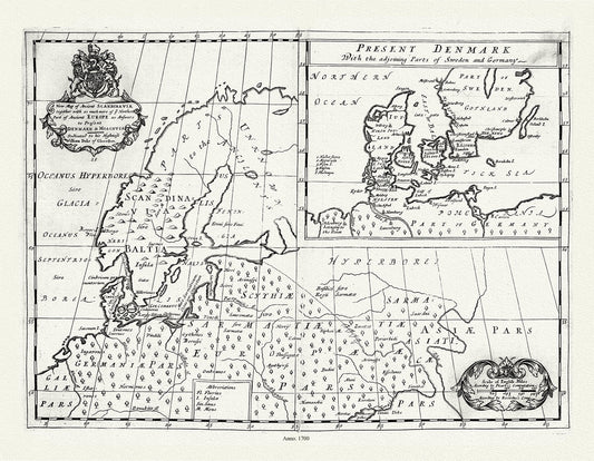 Europe: Scandinavia: A New Map of Ancient Scandinavia, Wells auth., 1700 - The Map Chest