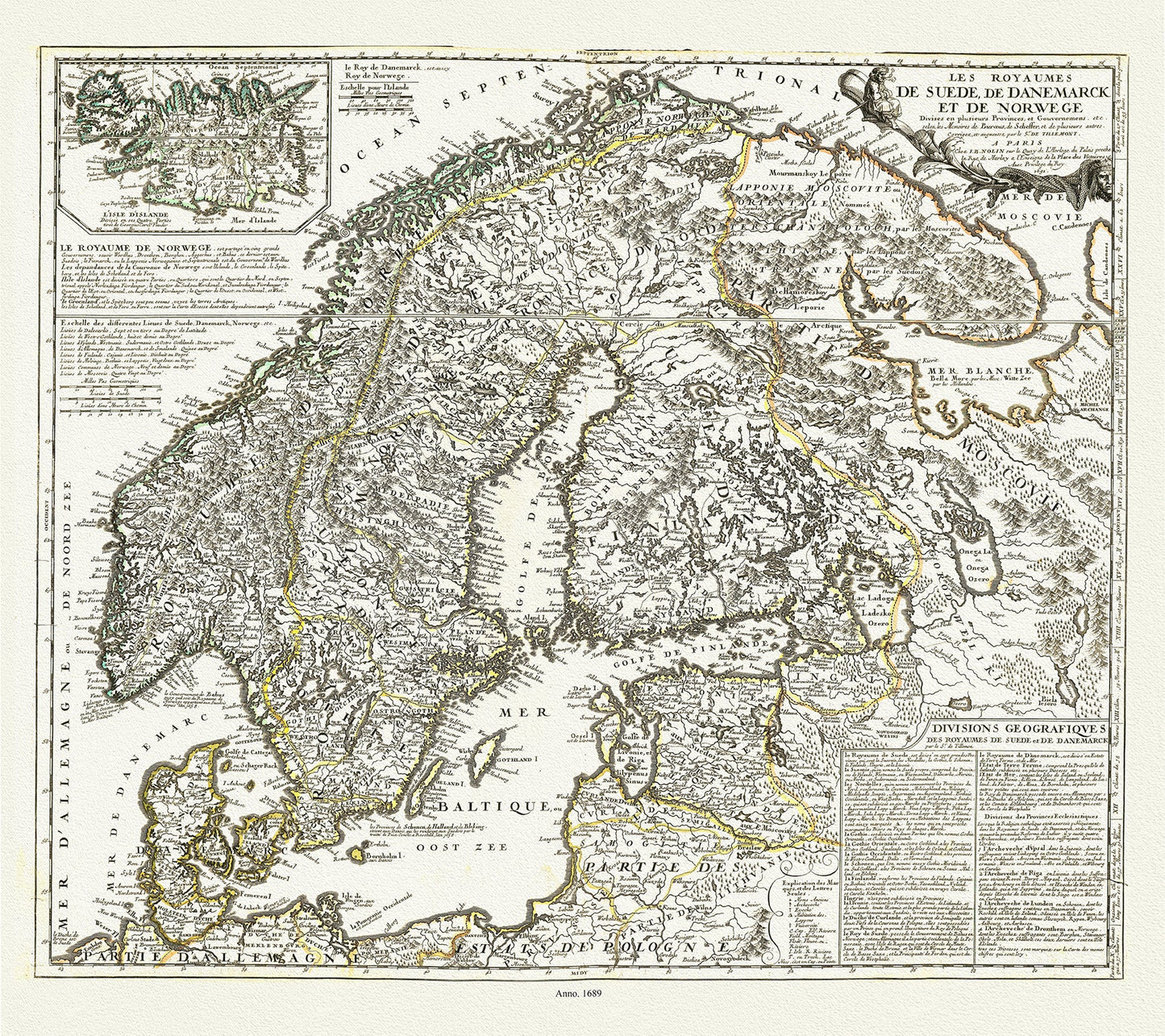 Europe: Scandinavia: Les Royaumes de Suede, de Danemarck et de Norwege divisez en plusieurs Provinces ,1689,. Nolin auth. - The Map Chest