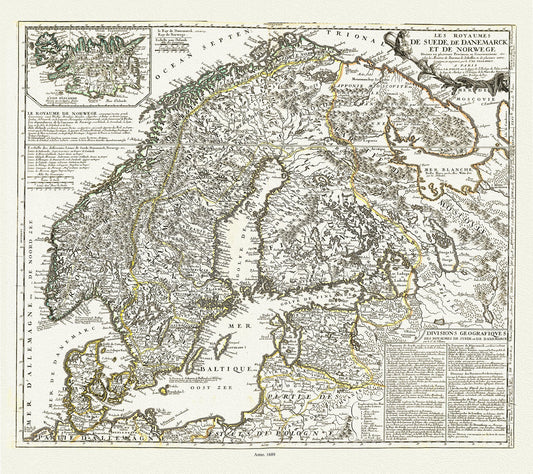 Europe: Scandinavia: Les Royaumes de Suede, de Danemarck et de Norwege divisez en plusieurs Provinces ,1689,. Nolin auth. - The Map Chest