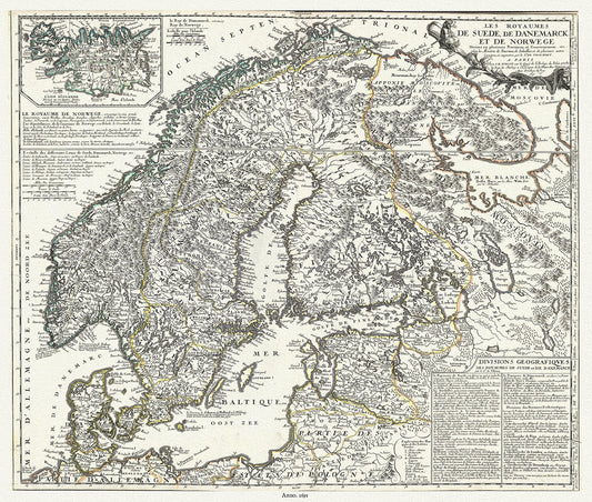 Europe: Scandinavia: Les Royaumes de Suede, de Danemarck et de Norwege divisez en plusieurs Provinces, 1691, Nolin et al. auths. - The Map Chest