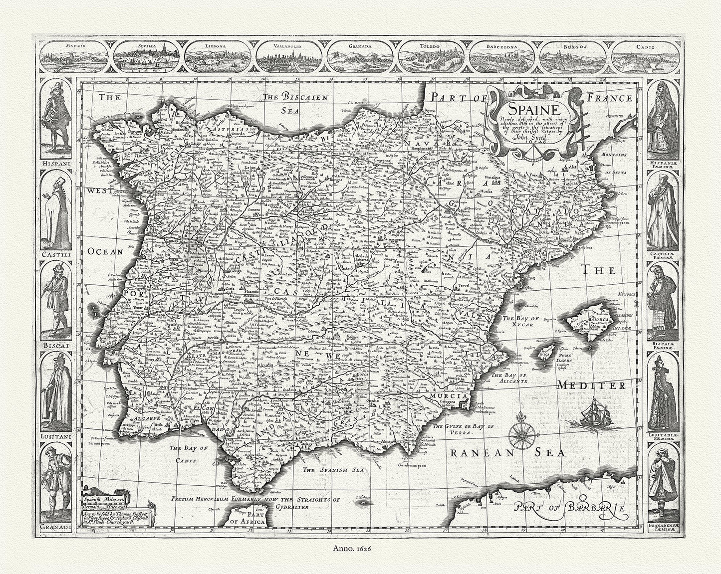Europe: Spain & Portugal: 1626, Speed, auth. - The Map Chest
