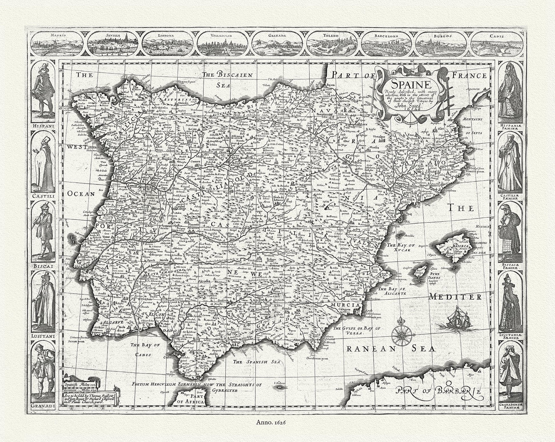 Europe: Spain & Portugal: 1626, Speed, auth. - The Map Chest