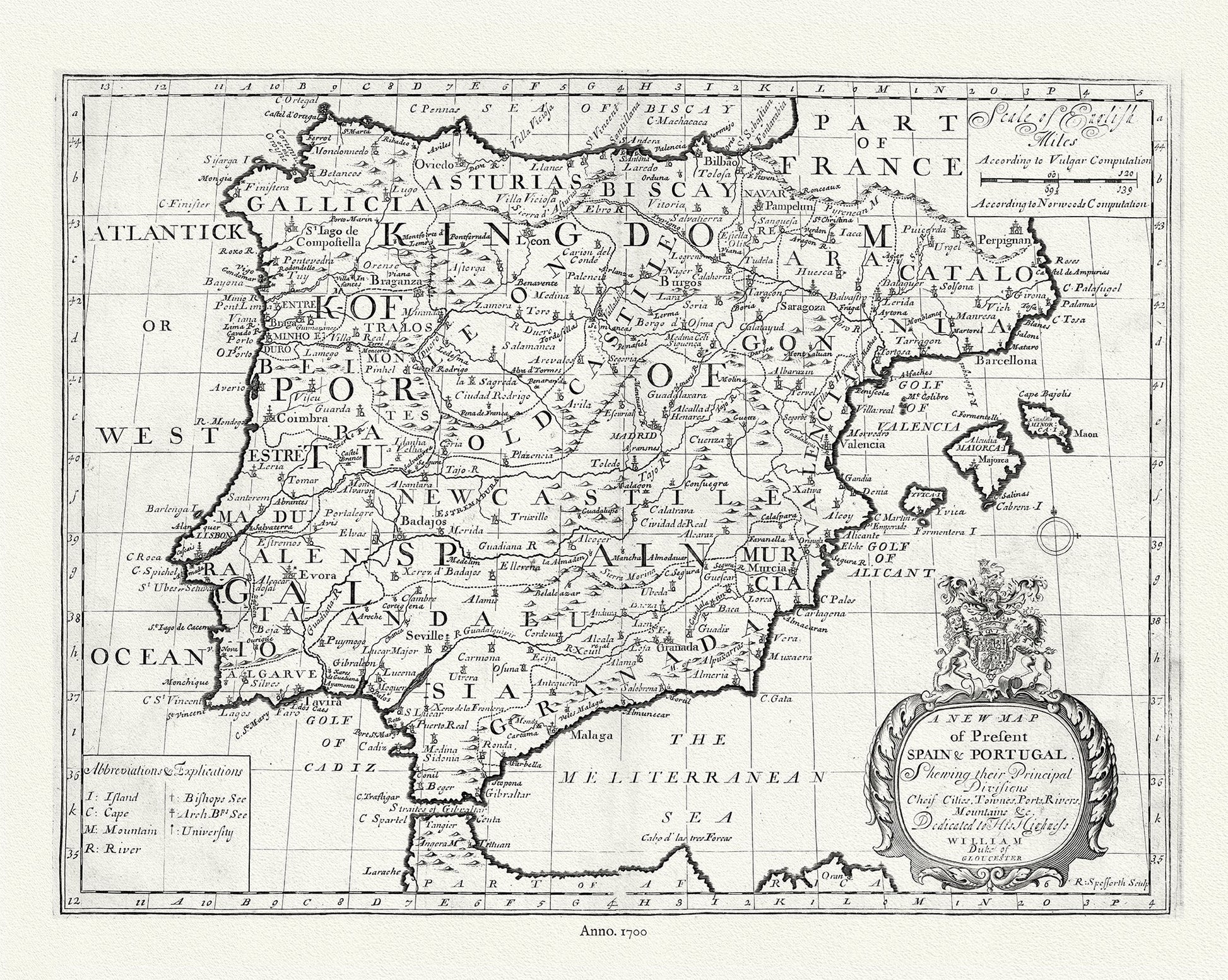 Europe: Spain & Portugal: 1700, Wells auth. - The Map Chest