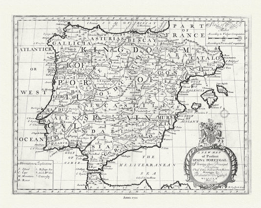 Europe: Spain & Portugal: 1700, Wells auth. - The Map Chest