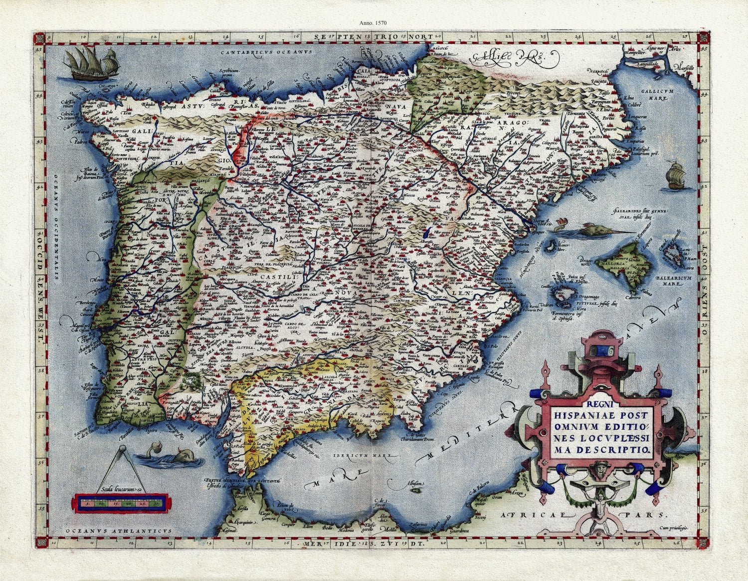 Europe: Spain & Portugal: Abraham Ortelius, Theatrum Orbis Terrarum - Hispania, Anno. 1570 Ver. III - The Map Chest