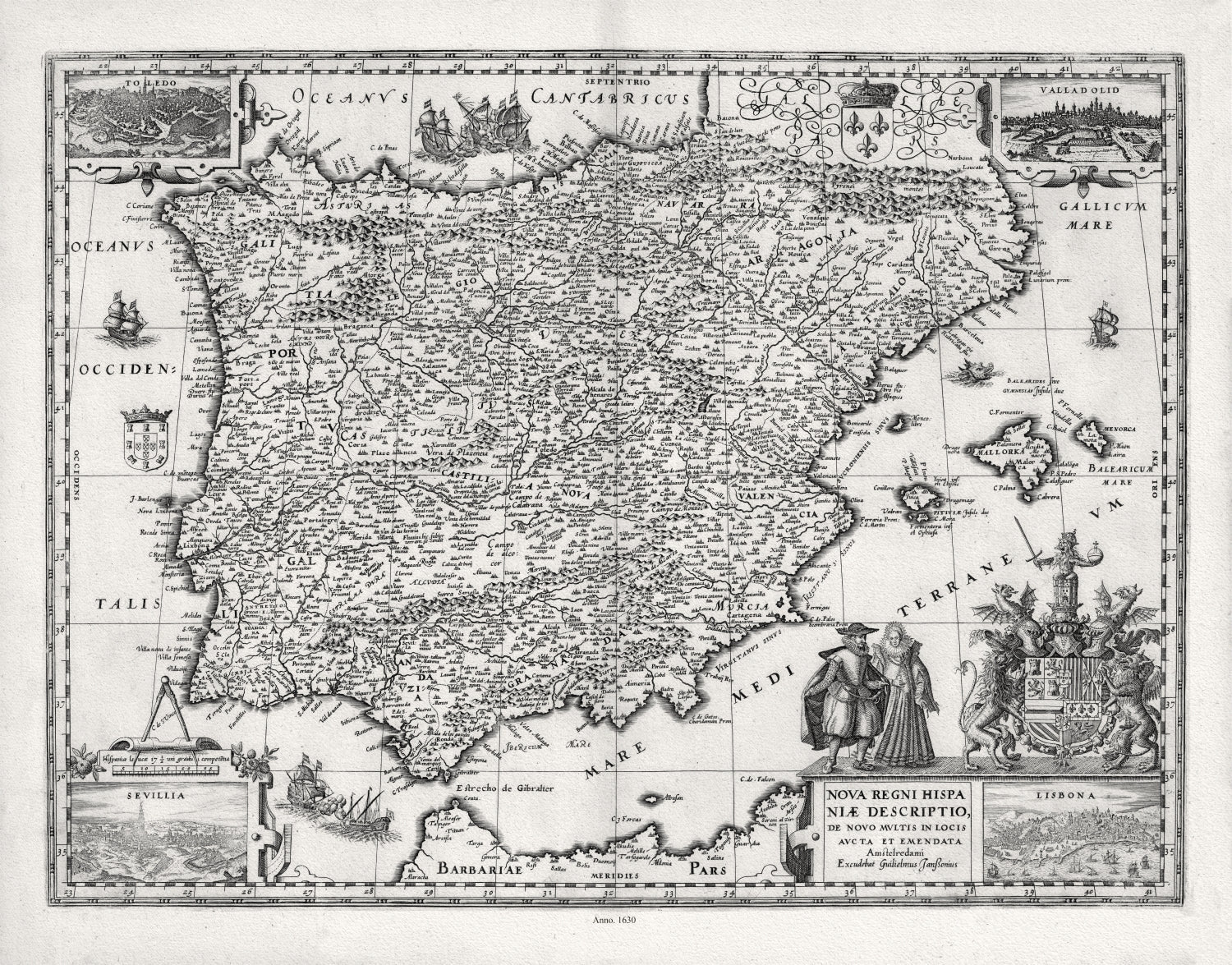 Europe: Spain & Portugal: Blaeu, Nova Regnia Hispaniae Descriptio, 1630 - The Map Chest