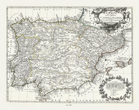 Europe: Spain & Portugal: E L'Espagne diviseé en plusieurs estats et provinces au Roy Catholique, et au Roy de Portugal, Nolin auth., 1689 - The Map Chest