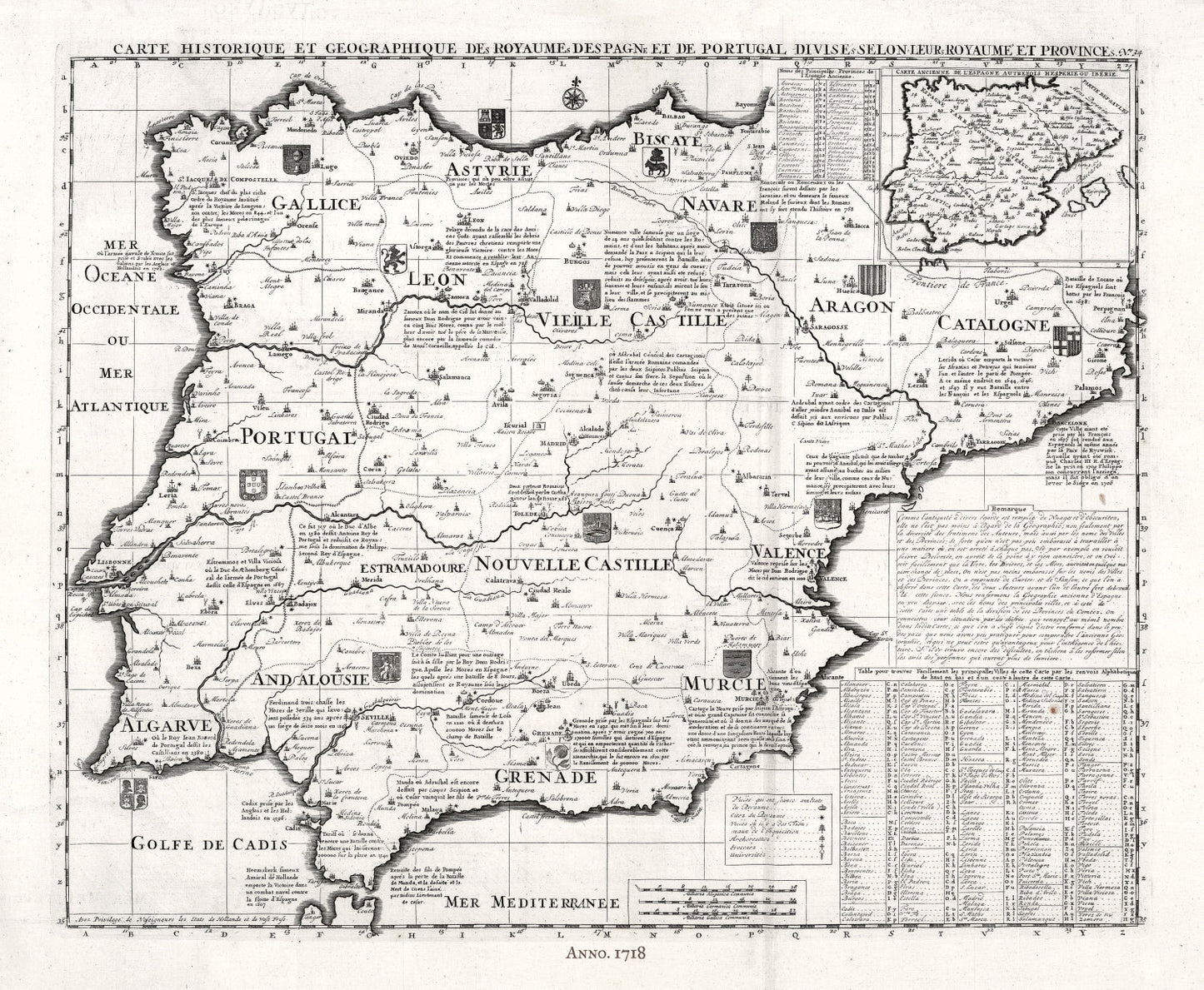 Europe: Spain & Portugal: Henri Chatelain - Tome I. No. 34. Carte historique et geographique des Royaumes d Espagne et de Portugal, 1718 - The Map Chest