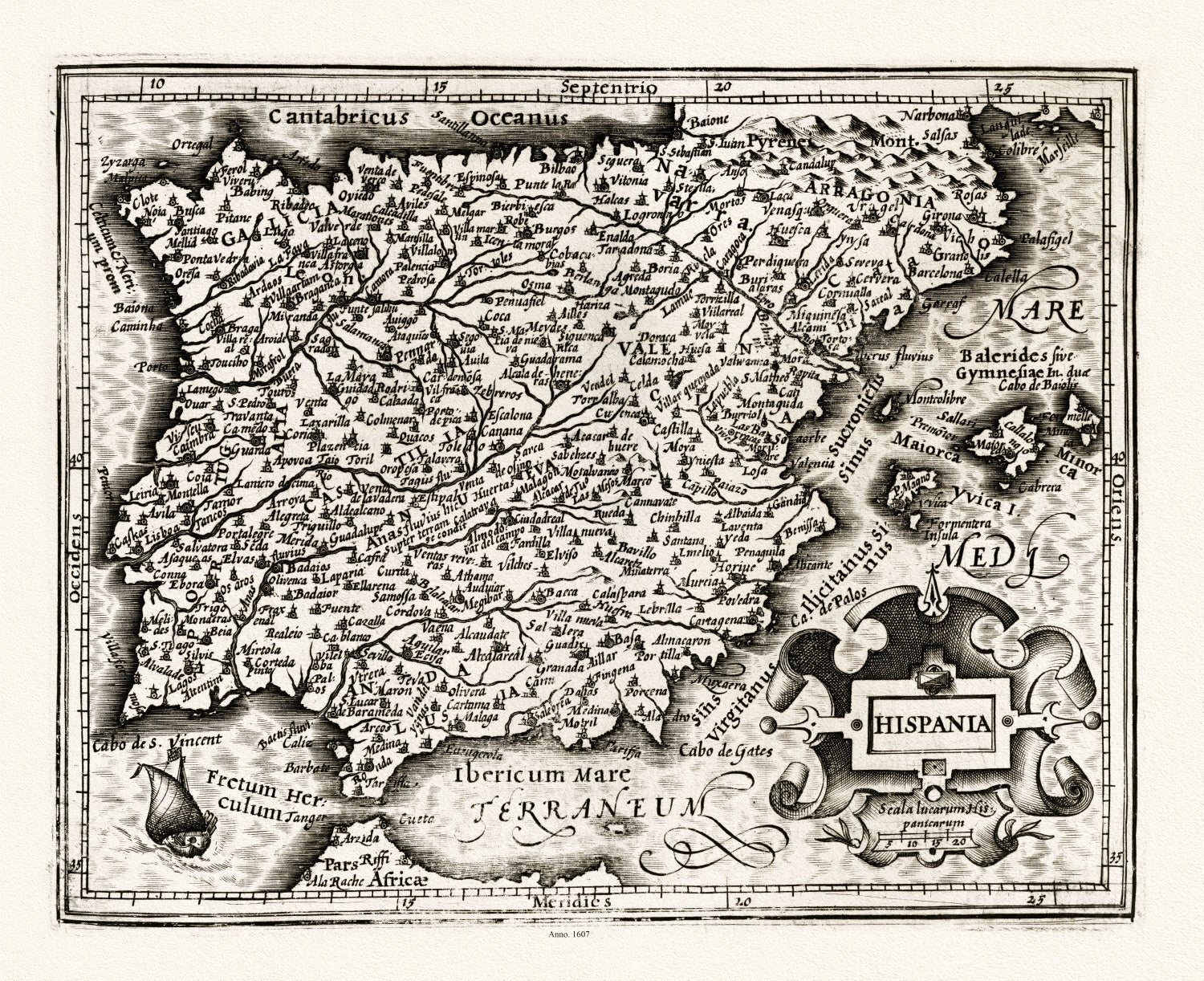 Europe: Spain & Portugal: Mercator et Hondius, Hispania, 1607 - The Map Chest