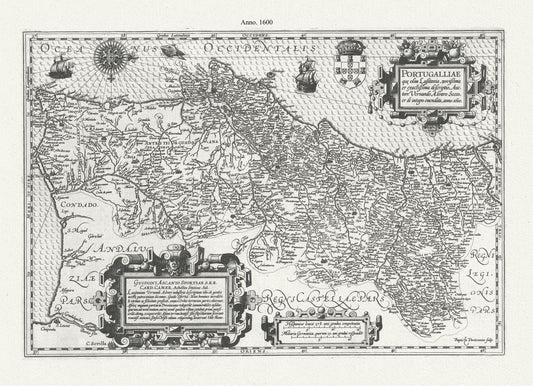 Europe: Spain & Portugal: Portugalliae que olim Lusitania, novissima et Exactis - sima descriptio. , et de integro emen - data, 1600, Auctore Vernando Alvaro Secco, Mercator et Hondius - The Map Chest
