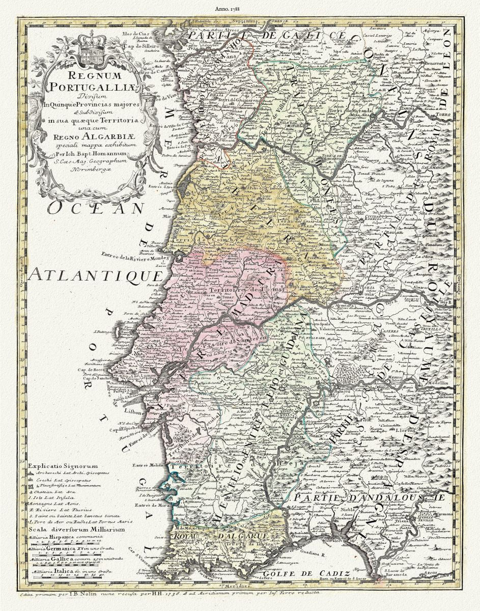 Europe: Spain & Portugal: Regnum Portugalliae, 1788, Homann auth. - The Map Chest