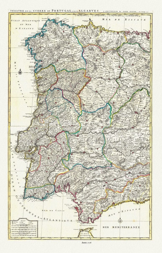 Europe: Spain & Portugal: Theatre de la Guerre en Espagne et en Portugal, 1708, Jaillot, Mortier et Sanson auths. - The Map Chest