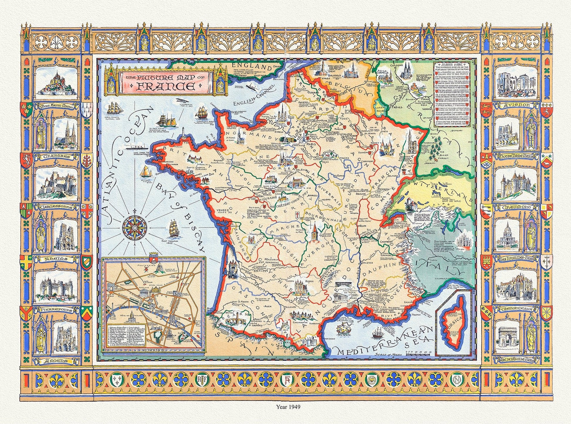 Europe: The Picture Map of France, 1949 - The Map Chest