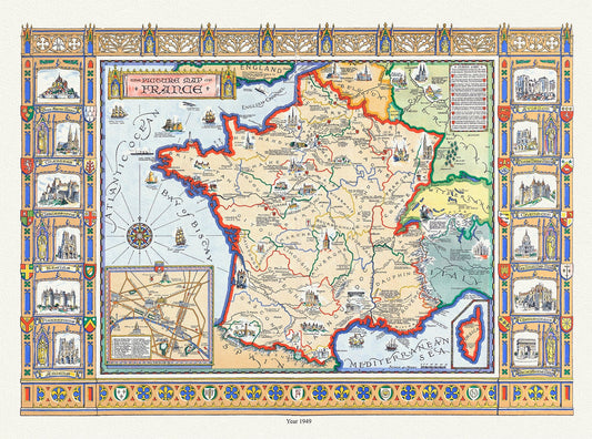 Europe: The Picture Map of France, 1949 - The Map Chest