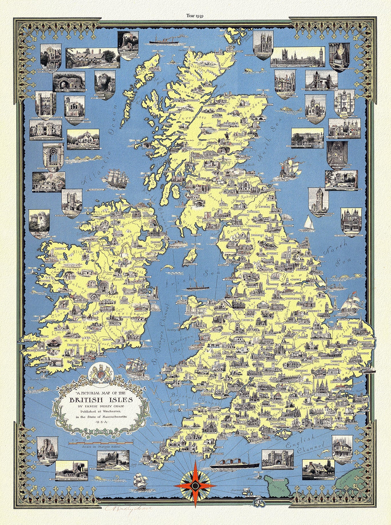Europe: United Kingdom: A pictorial map of the British Isles, 1939, Chase auth. - The Map Chest