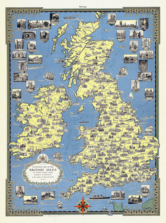 Europe: United Kingdom: A pictorial map of the British Isles, 1939, Chase auth. - The Map Chest