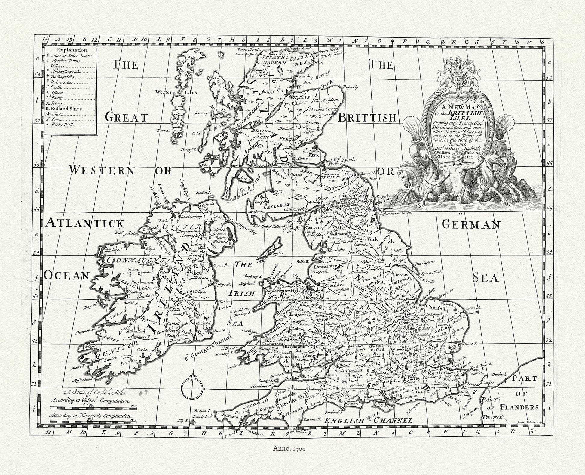 Europe: United Kingdom: British Isles shewing their present genl. divisions, 1700, Wells auth. - The Map Chest