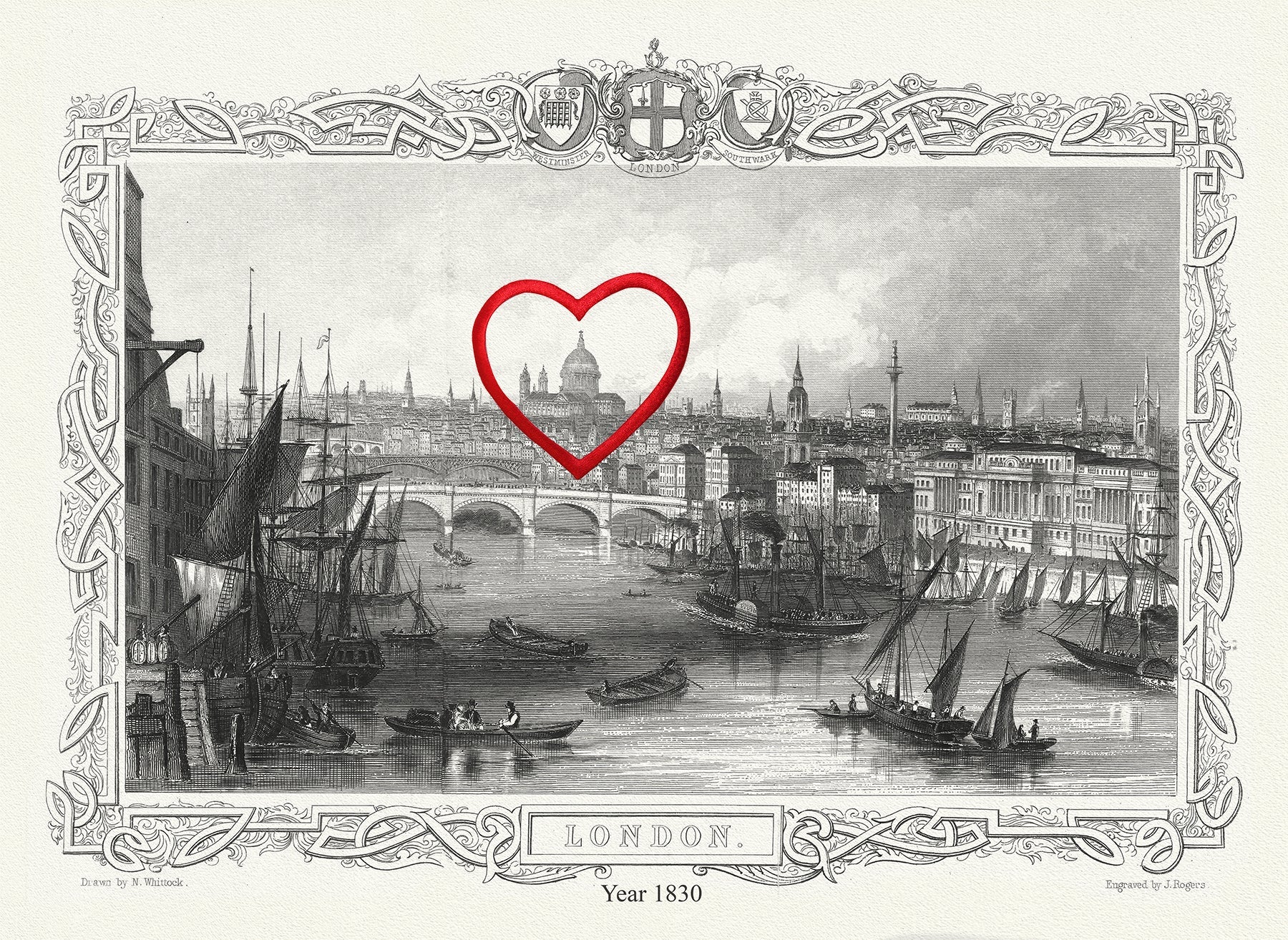 Europe: United Kingdom: England: City London: 1830, Add a Heart! - The Map Chest