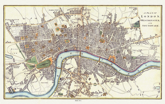 Europe: United Kingdom: England: City London: A Plan of London, Westminster, and Southwark, 1807 - The Map Chest