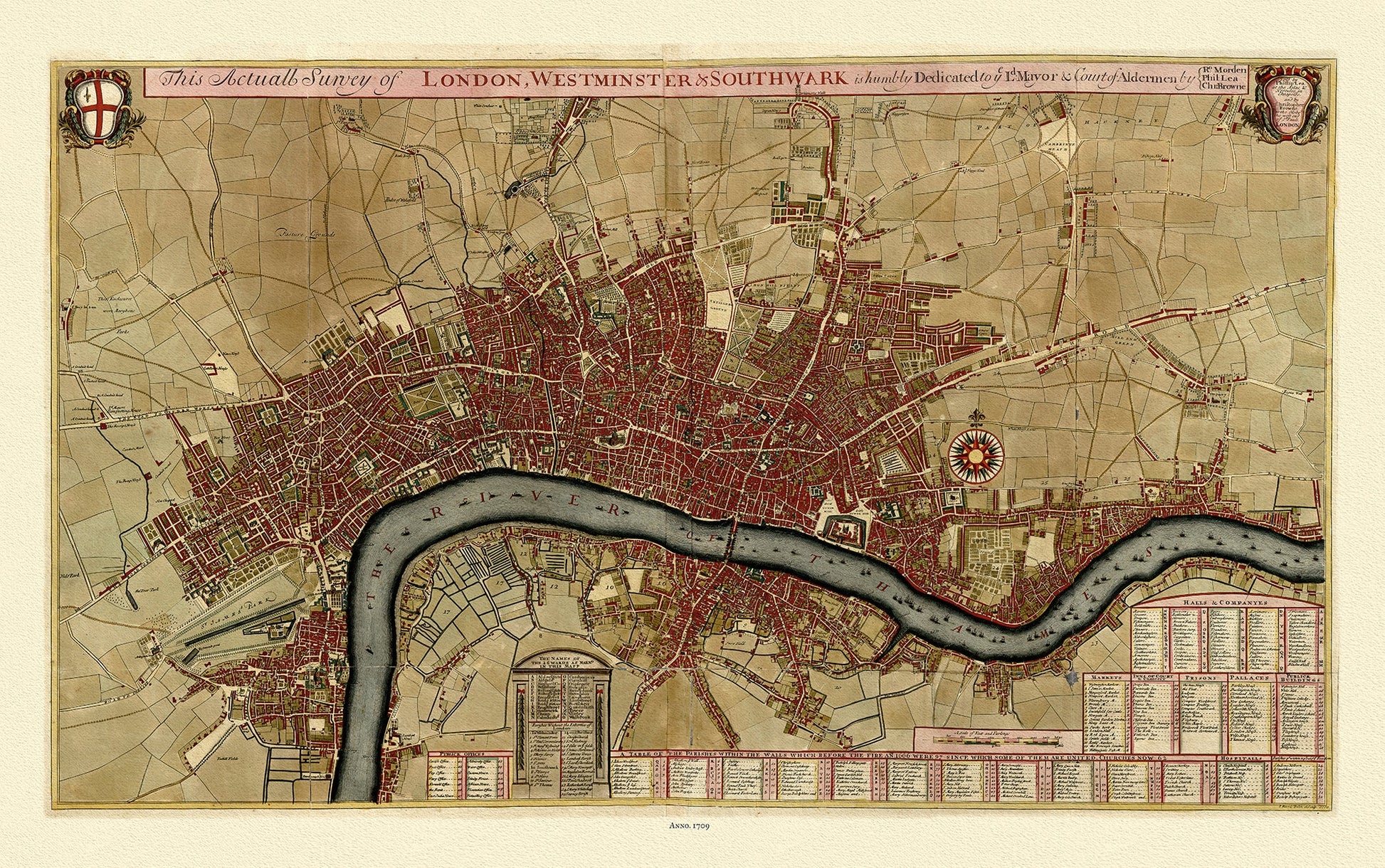 Europe: United Kingdom: England: City London: Baillieu et Beeck, Survey of London, Westminster, and Southwark 1709 - The Map Chest