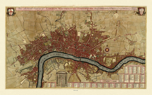 Europe: United Kingdom: England: City London: Baillieu et Beeck, Survey of London, Westminster, and Southwark 1709 - The Map Chest