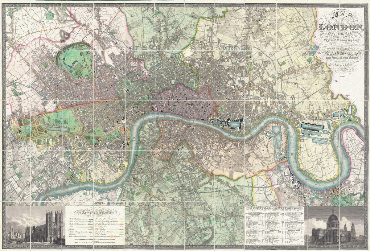 Europe: United Kingdom: England: City of London: 1827, Greenwood auth. 2 Versions - The Map Chest