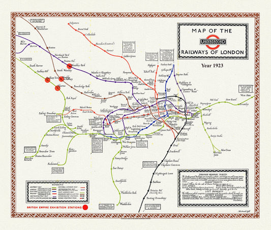 Europe: United Kingdom: England: City of London: 1923, Map of Underground Railways - The Map Chest