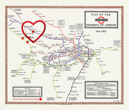Europe: United Kingdom: England: City of London: 1923, Map of Underground Railways - The Map Chest