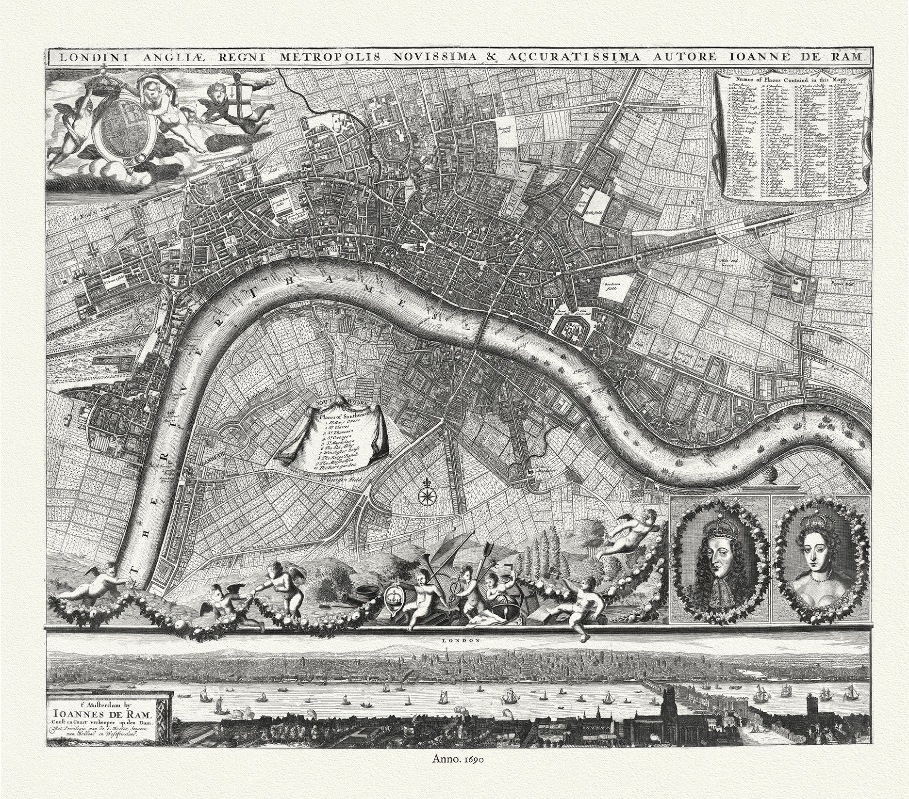 Europe: United Kingdom: England: City of London: London, Londini Angliæ regni metropolis novissima & accuratissima; autore Joanne de Ram,1690 - The Map Chest