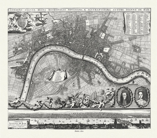 Europe: United Kingdom: England: City of London: London, Londini Angliæ regni metropolis novissima & accuratissima; autore Joanne de Ram,1690 - The Map Chest