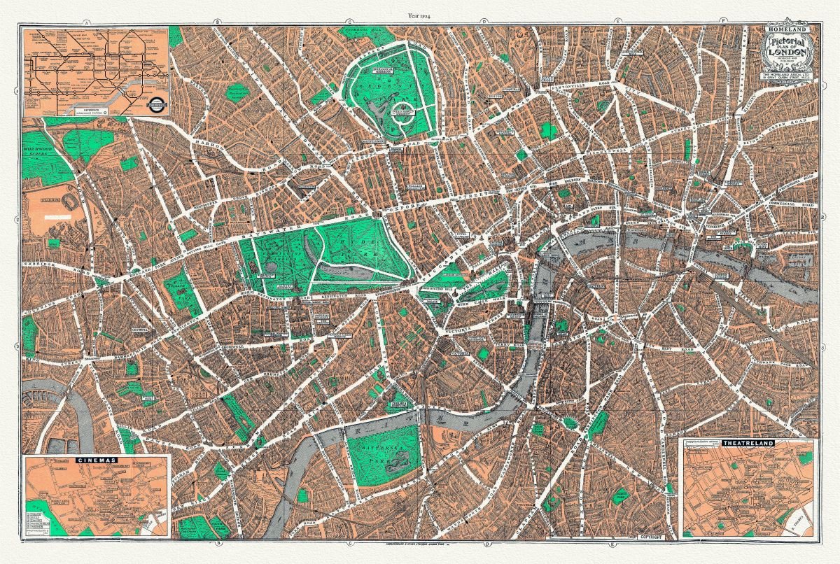 Europe: United Kingdom: England: City of London: Pictorial plan of London, 1924 - The Map Chest