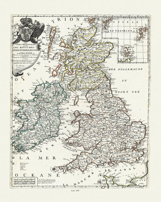 Europe: United Kingdom: Les Isles Britanniques ou sont les Royaumes d'Angleterre d'Escosse et d'Irlande &c.,1689, Nolin auth. - The Map Chest
