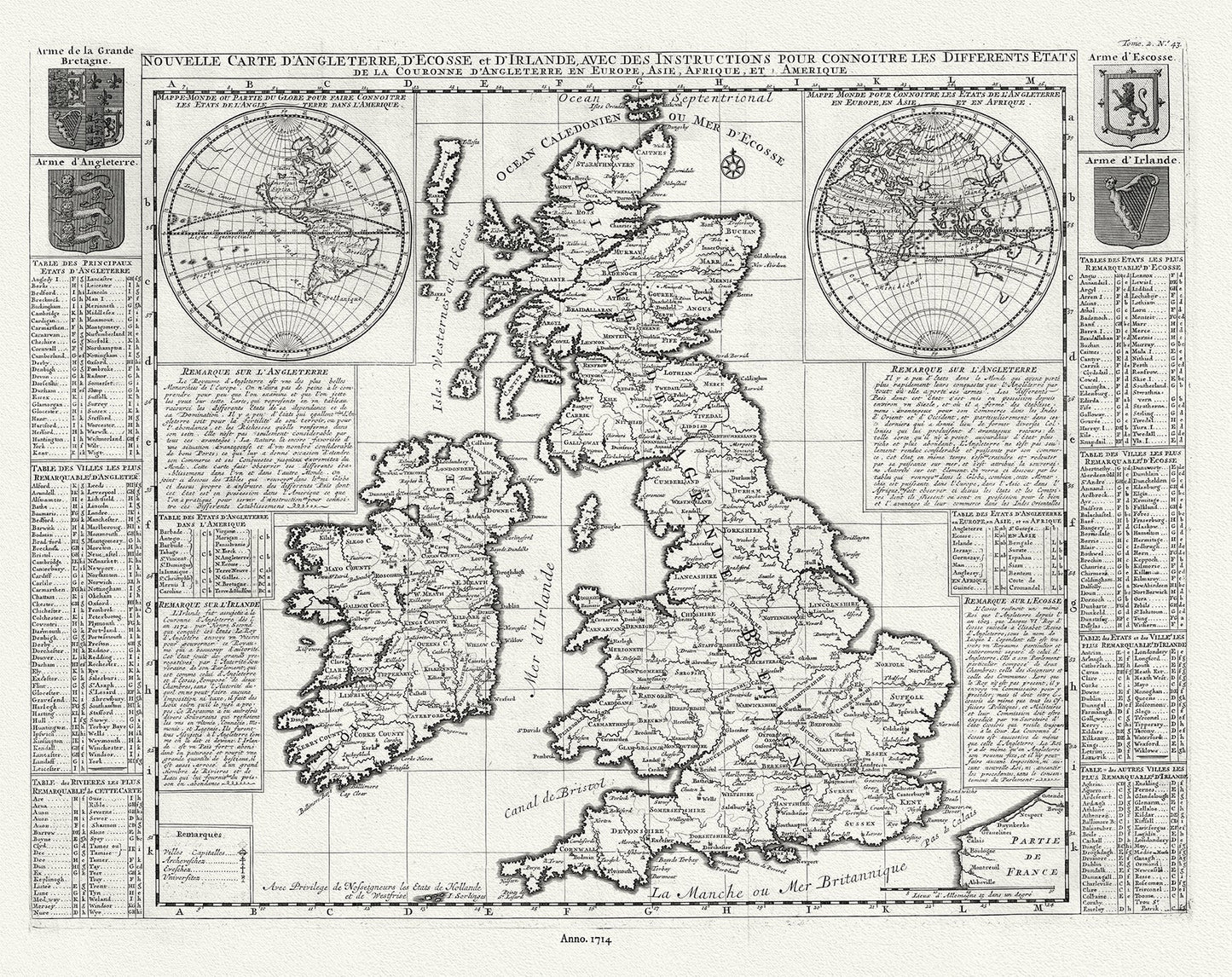 Europe: United Kingdom: Nouvelle carte d'Angleterre, d'Ecosse et d'Irlande, 1714, Henri Chatelain, Tome III. No. 43 - The Map Chest