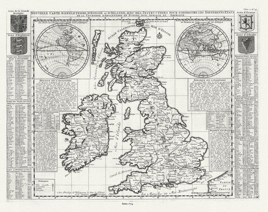 Europe: United Kingdom: Nouvelle carte d'Angleterre, d'Ecosse et d'Irlande, 1714, Henri Chatelain, Tome III. No. 43 - The Map Chest