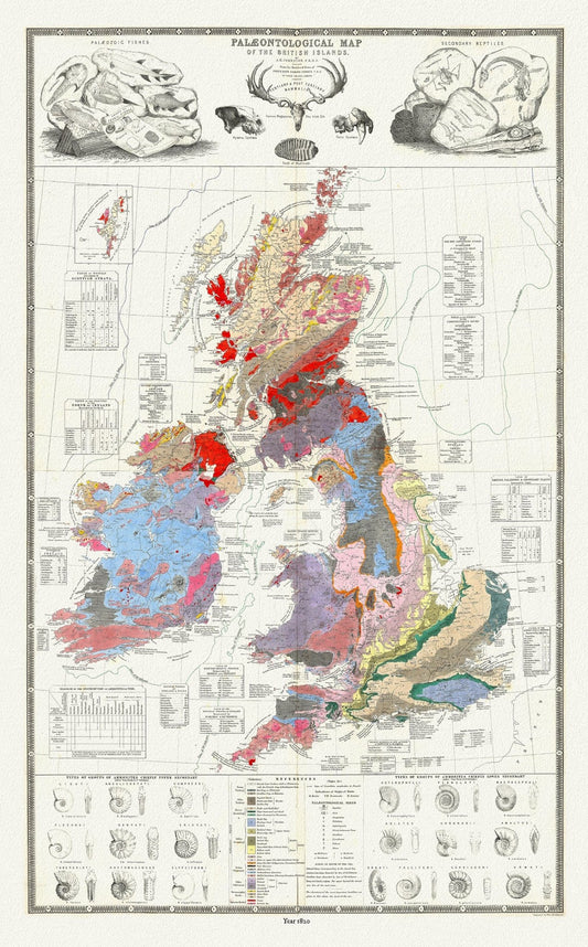 Europe: United Kingdom: Paleontological Map of the British Islands, 1820 - The Map Chest