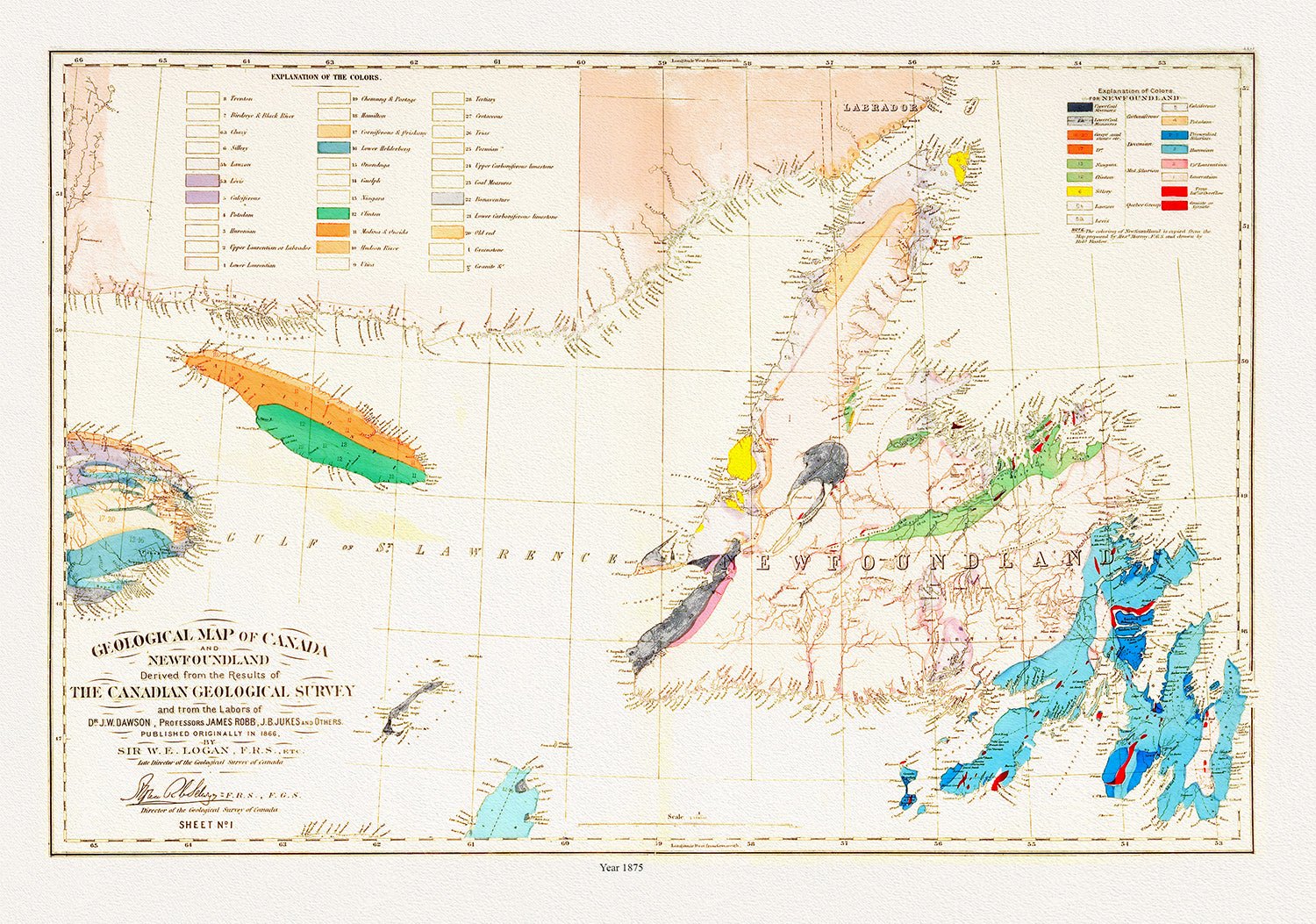 Geological map of Canada and Newfoundland, 1875 - The Map Chest