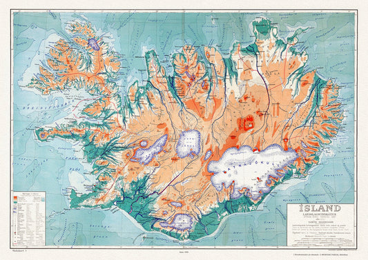 Iceland, Eggertsson et Forlag, Physical Map of Iceland, 1928 - The Map Chest