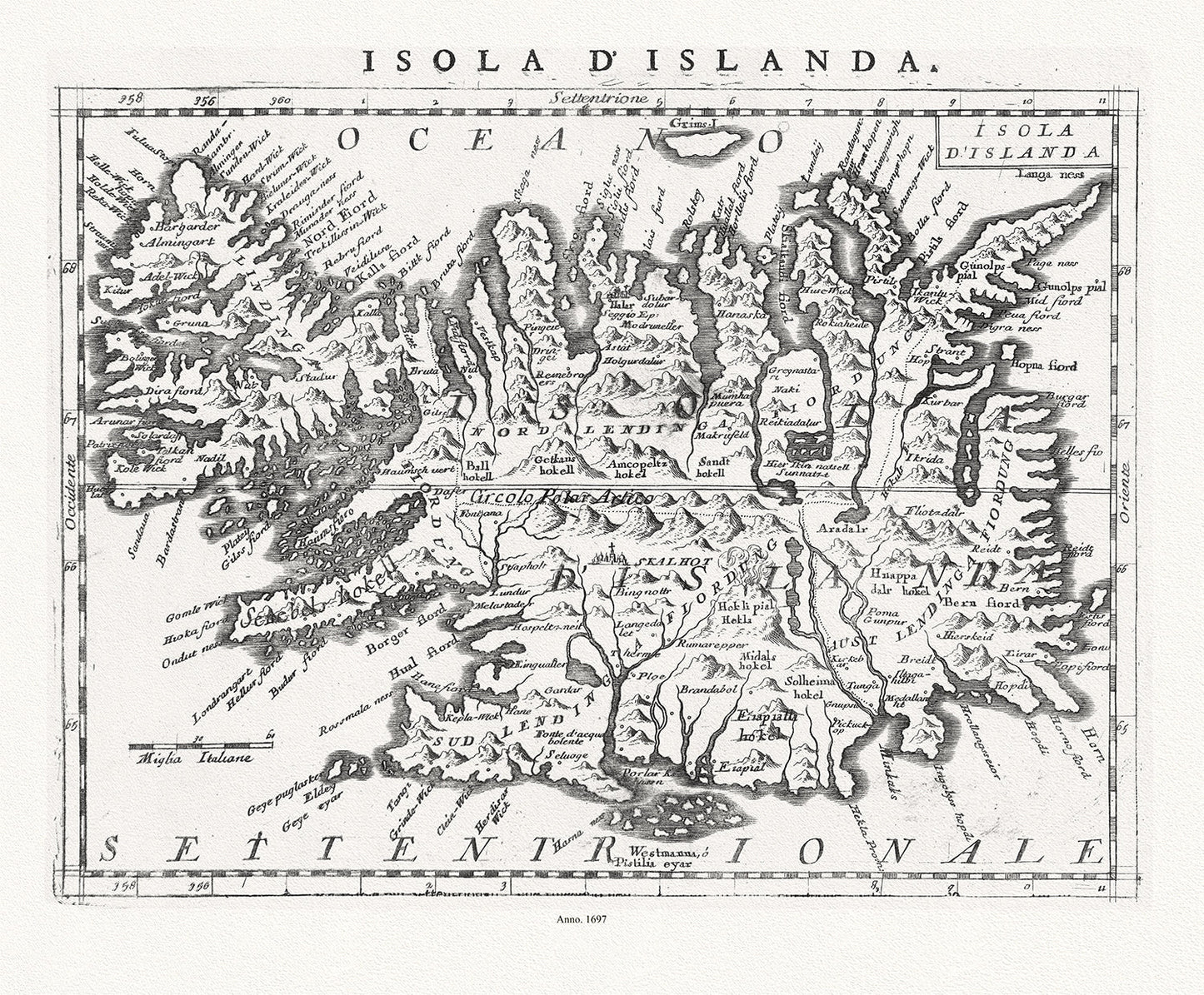 Iceland,.Coronelli, Vincenzo, Isola d' Islanda, 1697 - The Map Chest