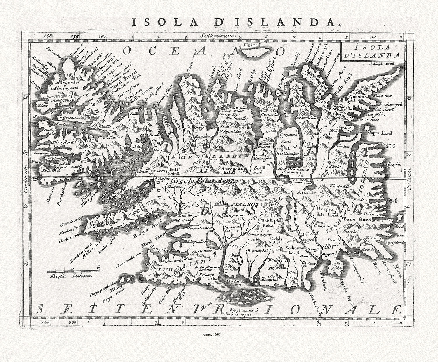Iceland,.Coronelli, Vincenzo, Isola d' Islanda, 1697 - The Map Chest