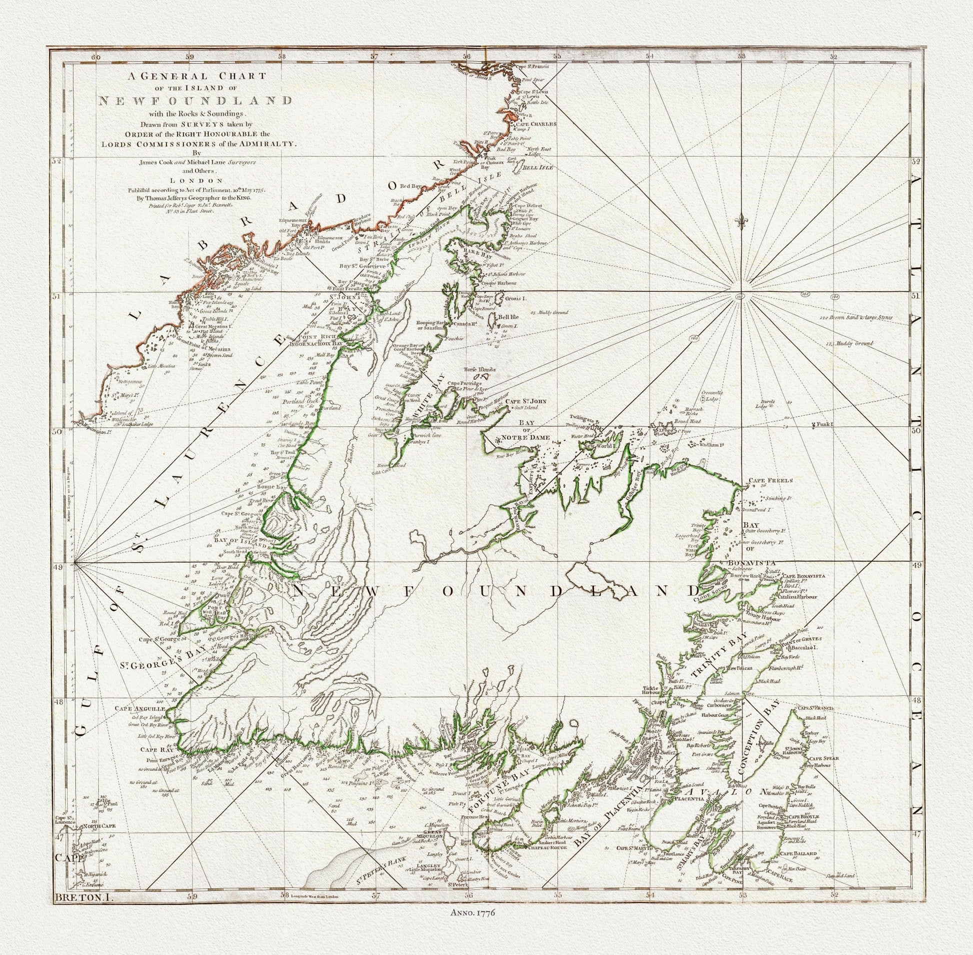 Jefferys, A General Chart Of The Island Of Newfoundland, 1776 - The Map Chest
