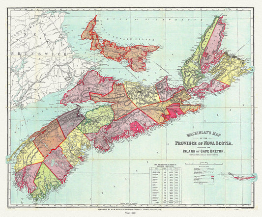 Mackinlay's map of the Province of Nova Scotia, including the island of Cape Breton, 1890 - The Map Chest
