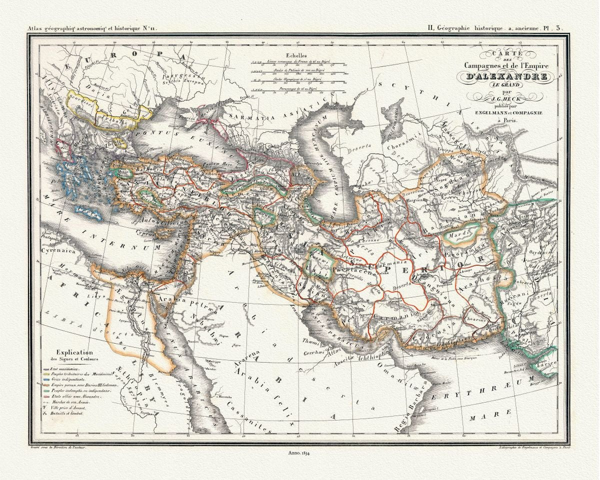 Mediterranean: Empire: Alexander the Great: Campagnes et de l'Empire Alexandre le Grand, 1834, Heck auth. - The Map Chest