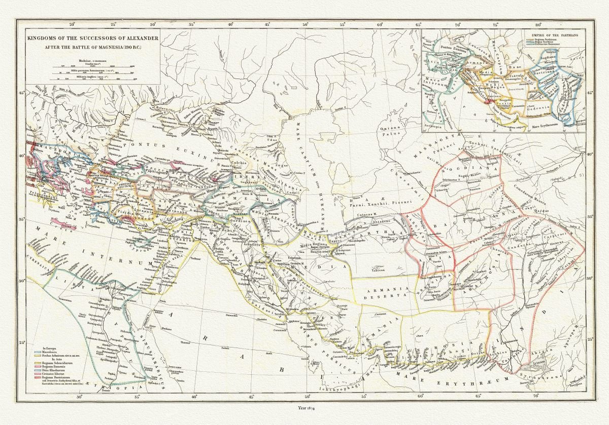 Mediterranean: Empire: Alexander the Great: Smith et Kingdoms of the successors of Alexander after the battle of Magnesia (190 B.C.),1874, Muller auth. - The Map Chest