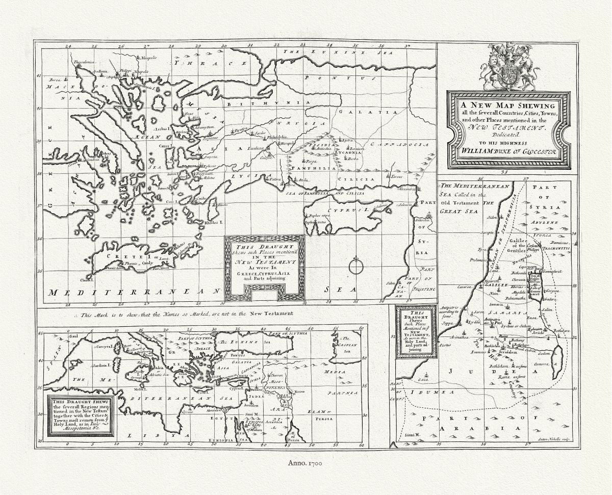 Mediterranean: Holy Land, Asia Minor: Holy Land, Locations mentioned in the New Testament, 1700, Wells auth. - The Map Chest