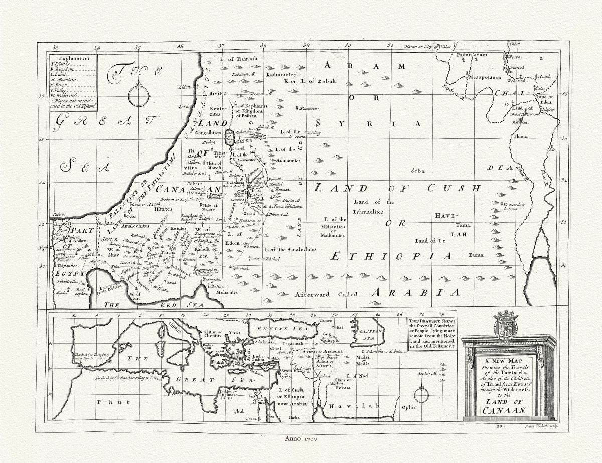 Mediterranean: Holy Land, Asia Minor: Holy Land, Travels of the Patriarchs, 1700, Wells auth. - The Map Chest