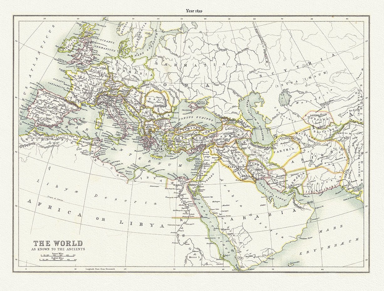Mediterranean: The World as known to the Ancients, 1899, Black auth. - The Map Chest